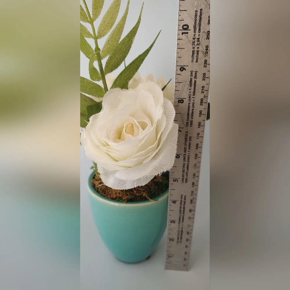Chic Faux Floral Arrangement in Turquoise Vase